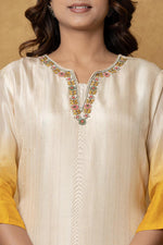 Pure crepe full suit set in white and yellow