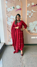 Beautifully embroidered maroon Anarkali suit set