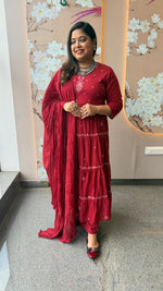 Beautifully embroidered maroon Anarkali suit set