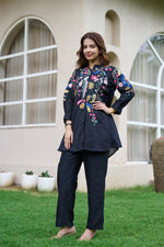 Embroidered cotton palazzo set in blue