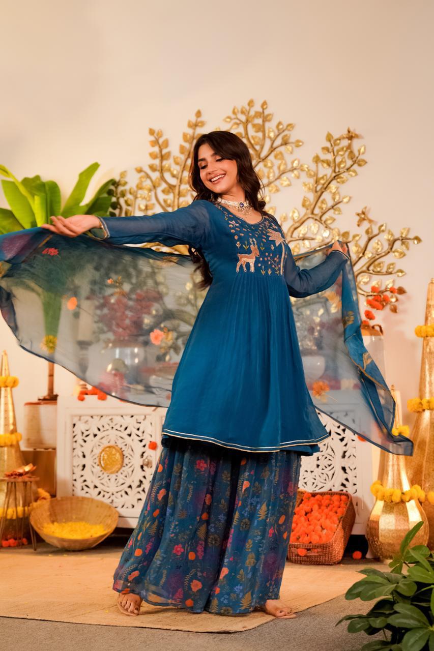 Wow wow organza suit set inblue