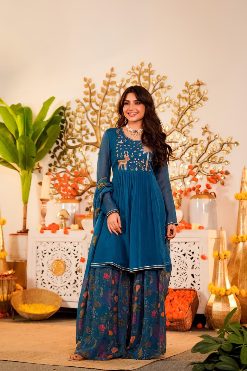 Wow wow organza suit set inblue