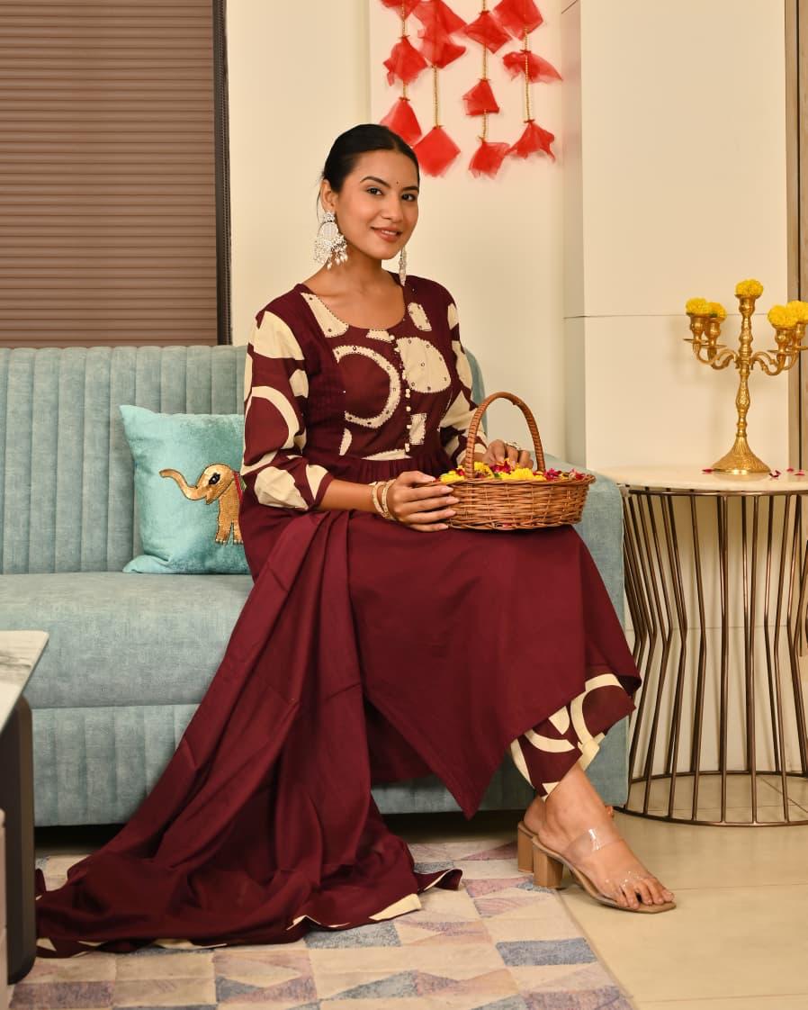 Pretty pretty cotton wine suit set