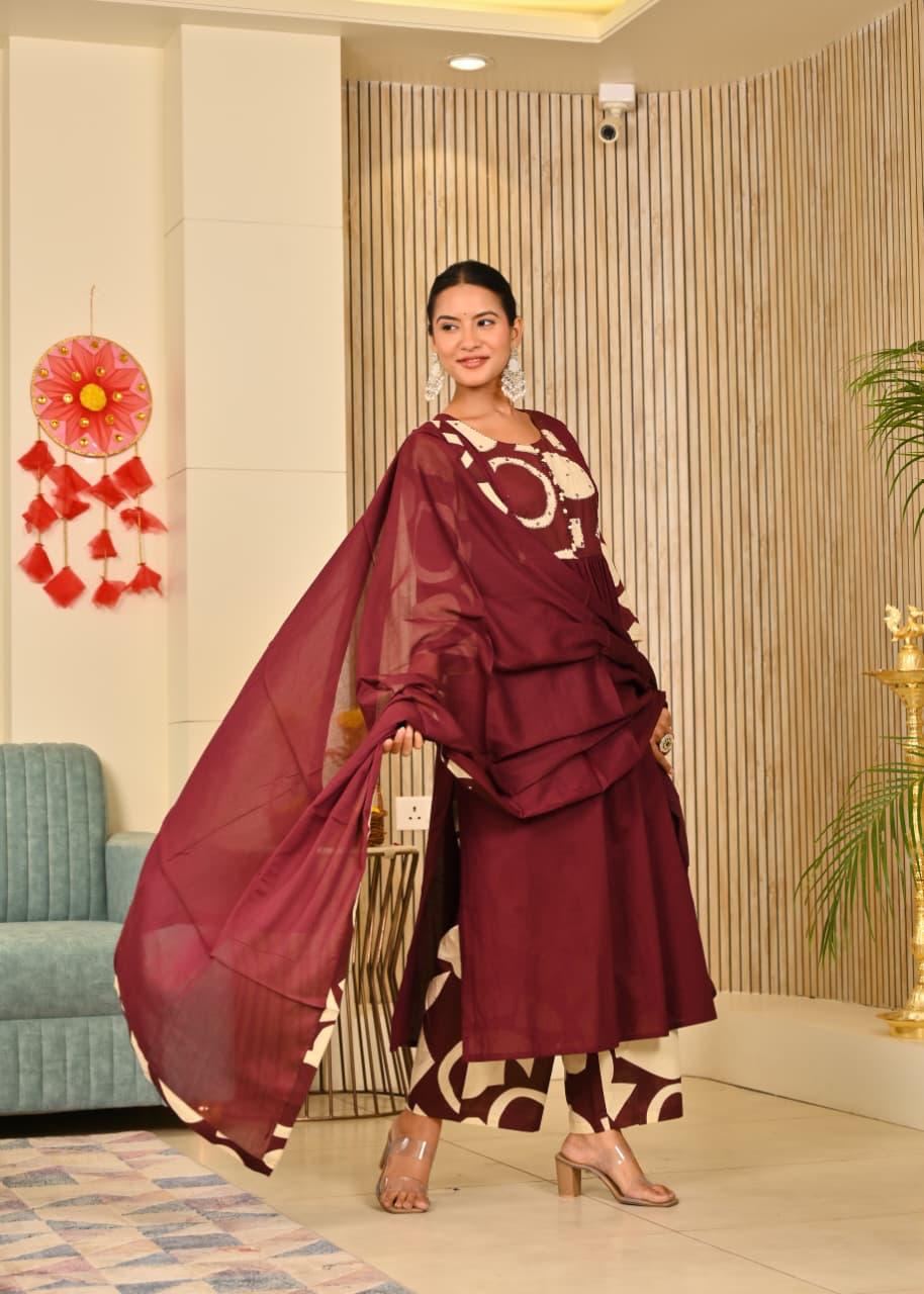 Pretty pretty cotton wine suit set