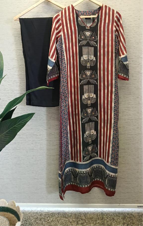 Ajrakh Mul silk kurta pant