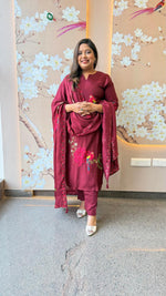 Digitally printed front n back Russian silk wine suit set