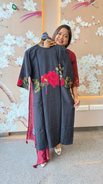 Digitally printed front n back Russian silk black suit set