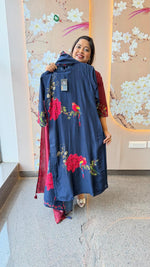 Digitally printed front n back Russian silk blue suit set