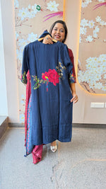 Digitally printed front n back Russian silk blue suit set