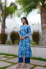 Blue mul Chanderi lining kurta pant