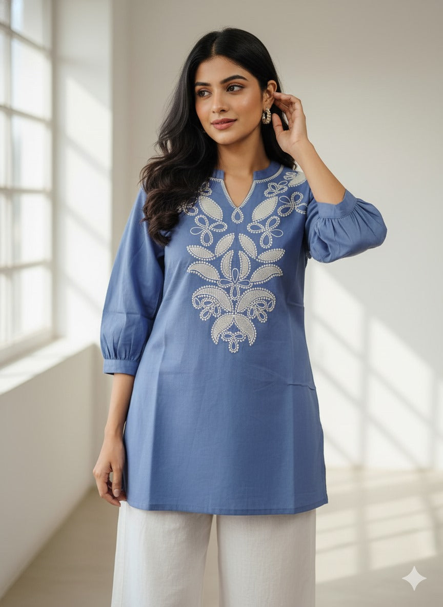 Smart embroidered cotton top