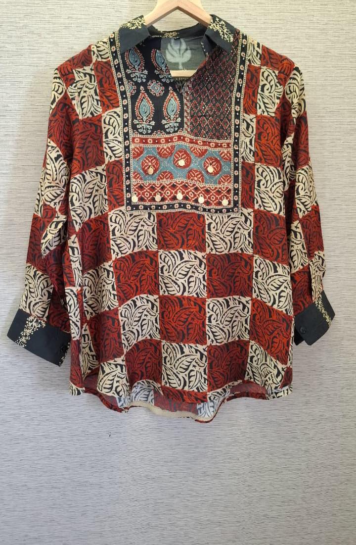 Mul silk ajrakh top