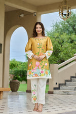 Brush painted lining Mul chanderi co ord