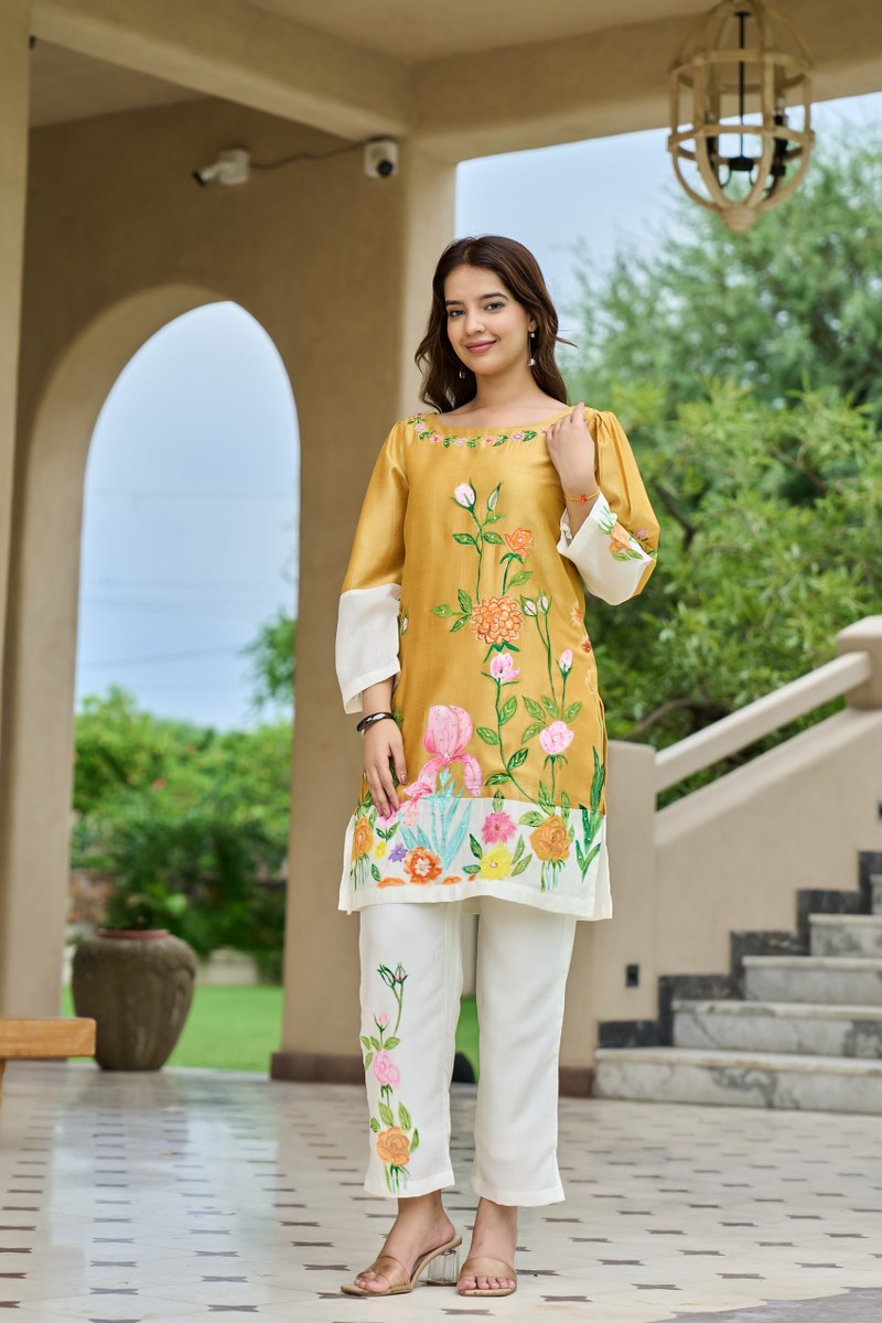 Brush painted lining Mul chanderi co ord