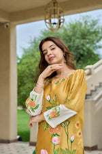 Brush painted lining Mul chanderi co ord