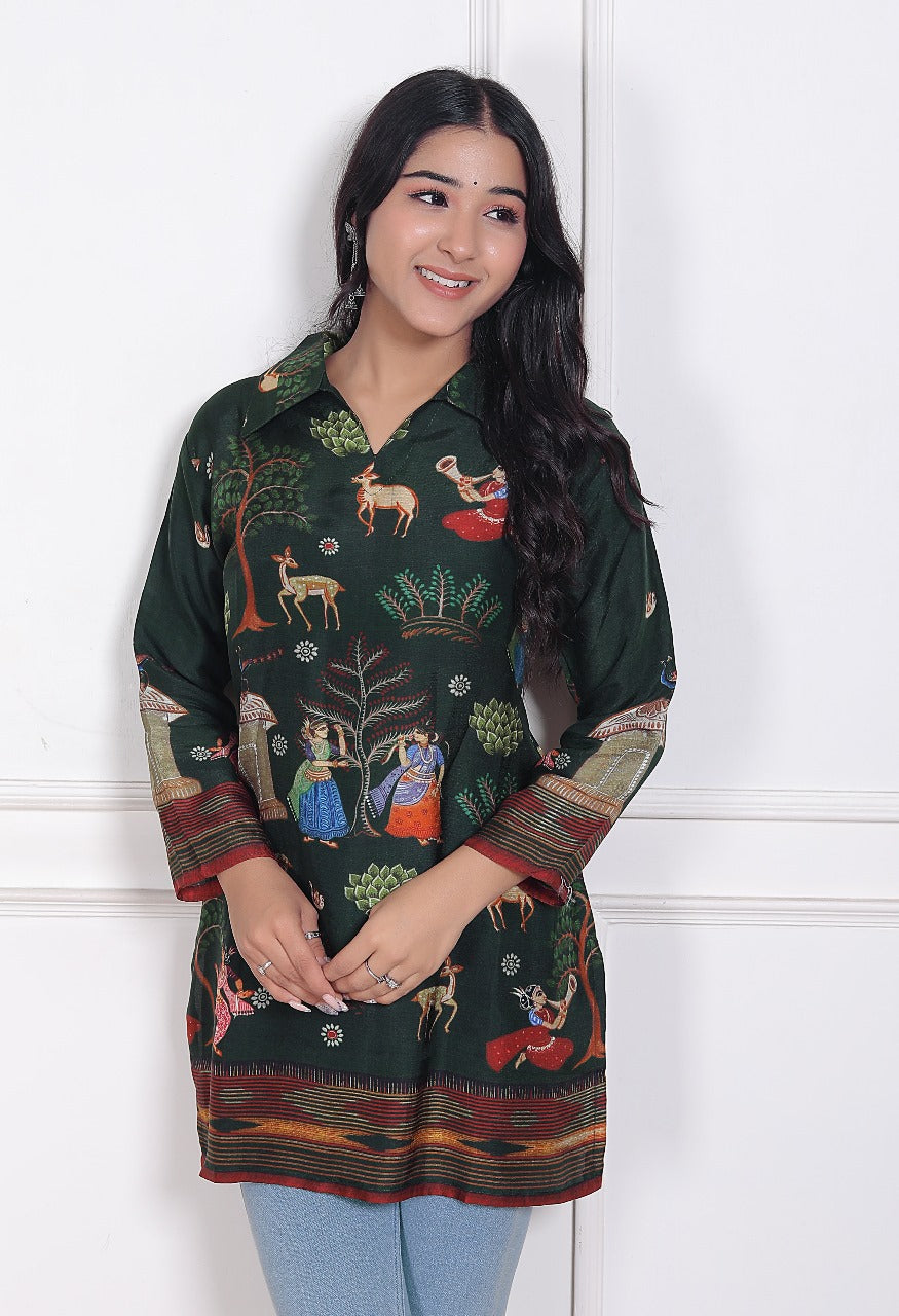 Pretty Russian silk top in green