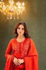 Pretty pretty cotton embroidered suit set in orange