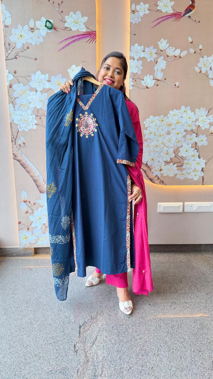 Gorgeous cotton suit with designer back n embroidered back