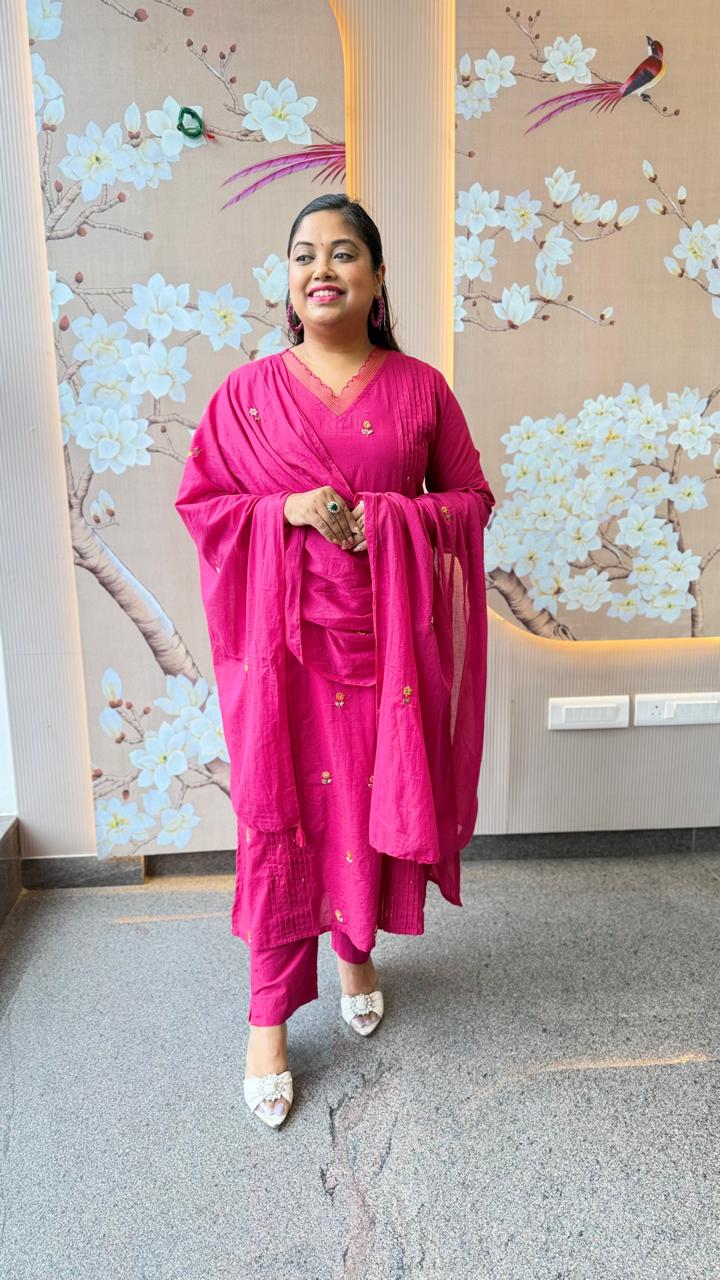 Silly cotton with lining n embroidery full suit set (comfort fit)