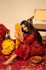 Red bhandni cotton full suit set