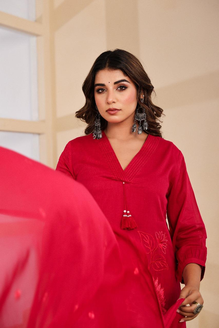 Mul cotton embroidered full suit set