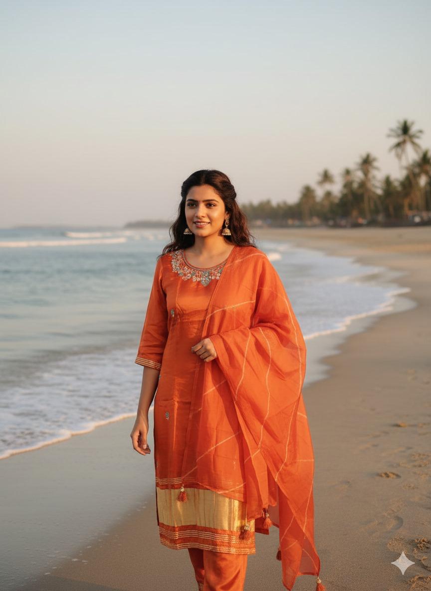 Beautiful cotton wine full suit