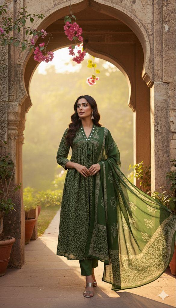 Real mirror gorgeous green full suit set