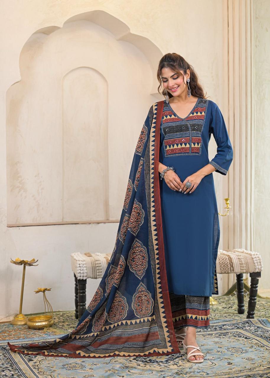 Beautiful cotton blue full suit