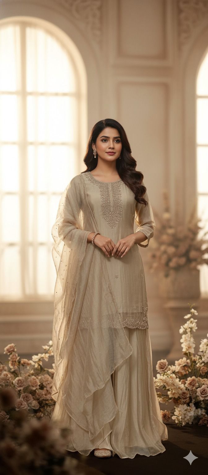 Wow shimmer tissue palazzo set in beige (true to size )