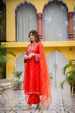 Super pretty Zari detailing Santoori silk suit set in orange