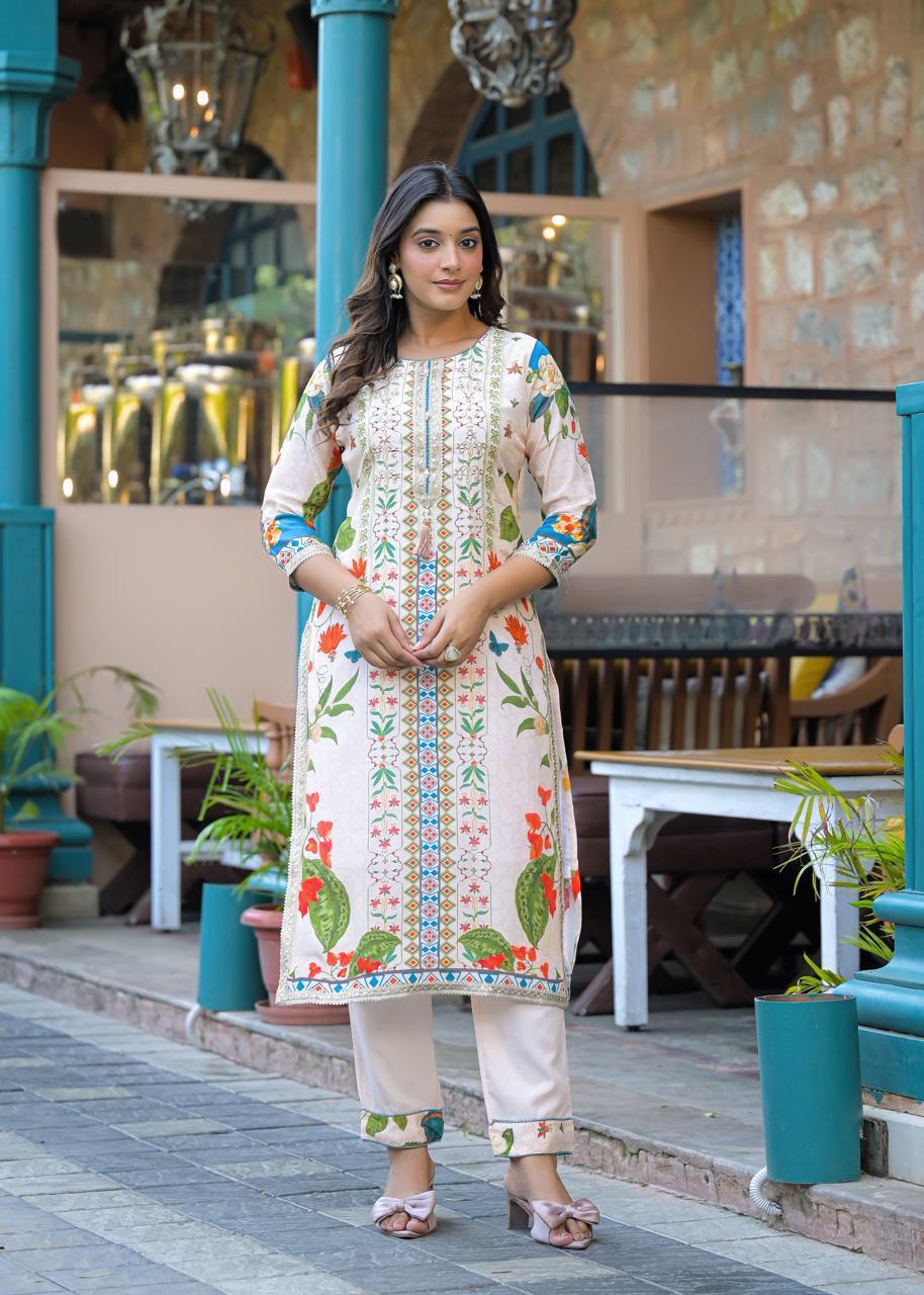 Pure crepe lining full suit in blue