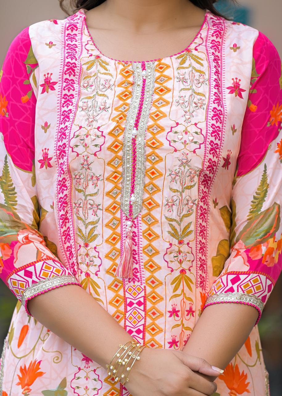 Pure crepe lining full suit in pink