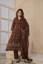 Pure mul cotton embroidered in brown