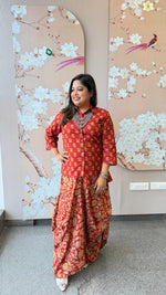 Restocked !! Gorgeous red kalamkari skirt paired with shirt !! Dispatch Next Week