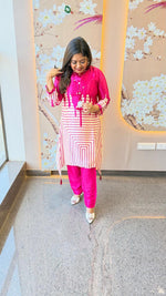 Pretty gaji silk kurta pant in pink with necklace