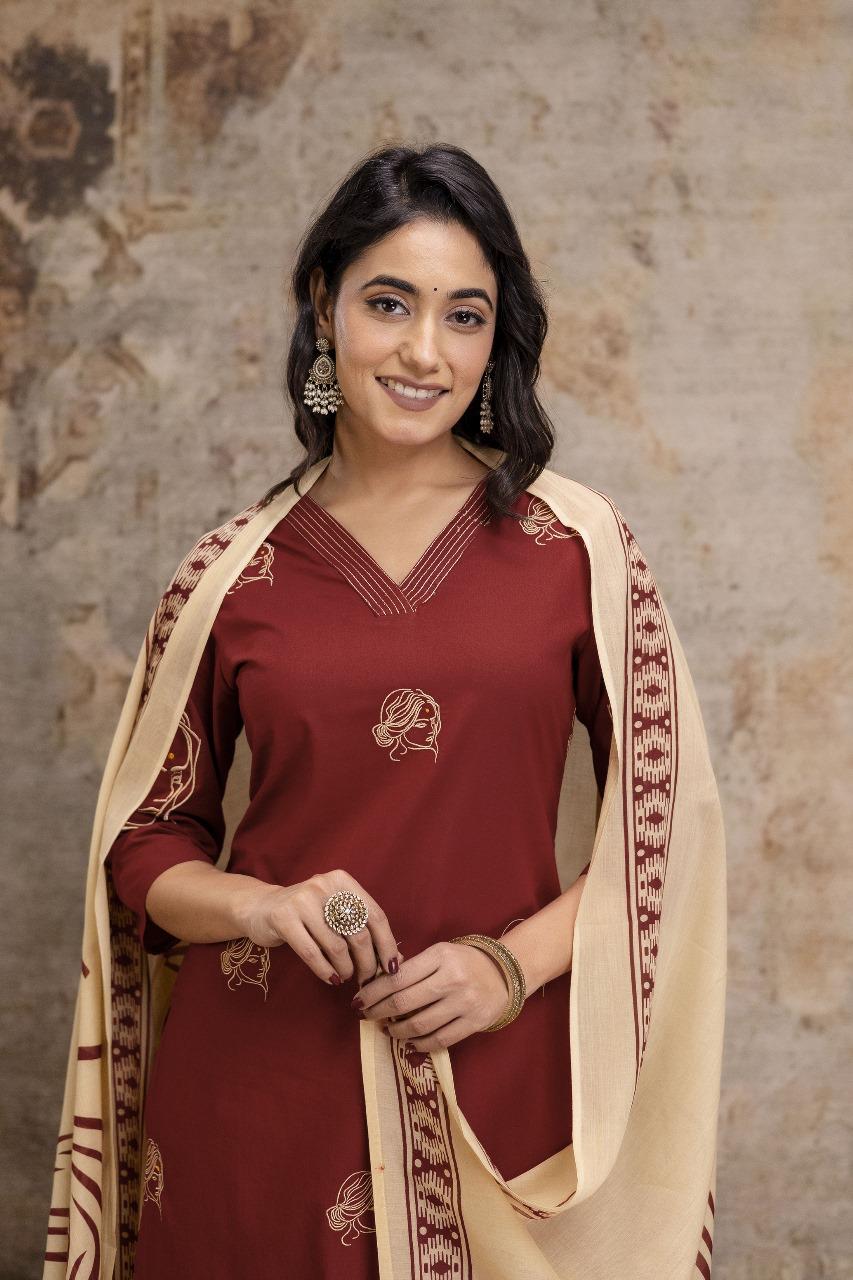 Pretty cotton embroidered suit set