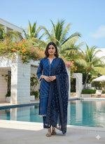 Pure cotton blue bandhani with shell detailing