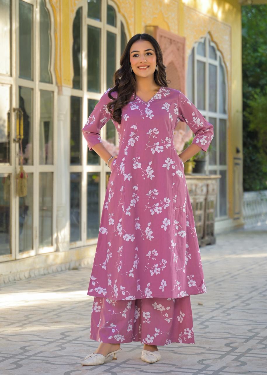 Designer V neck printed palazzo set