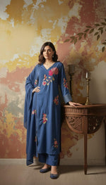 Pure mul cotton applique work suit set