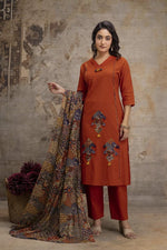 Beautiful applique work suit set in rust