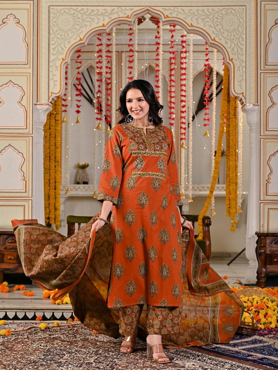 Cotton suit set in rust