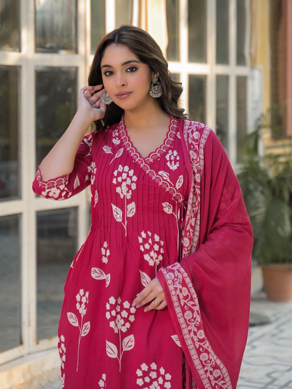 Super pretty cotton pink angrakha full suit