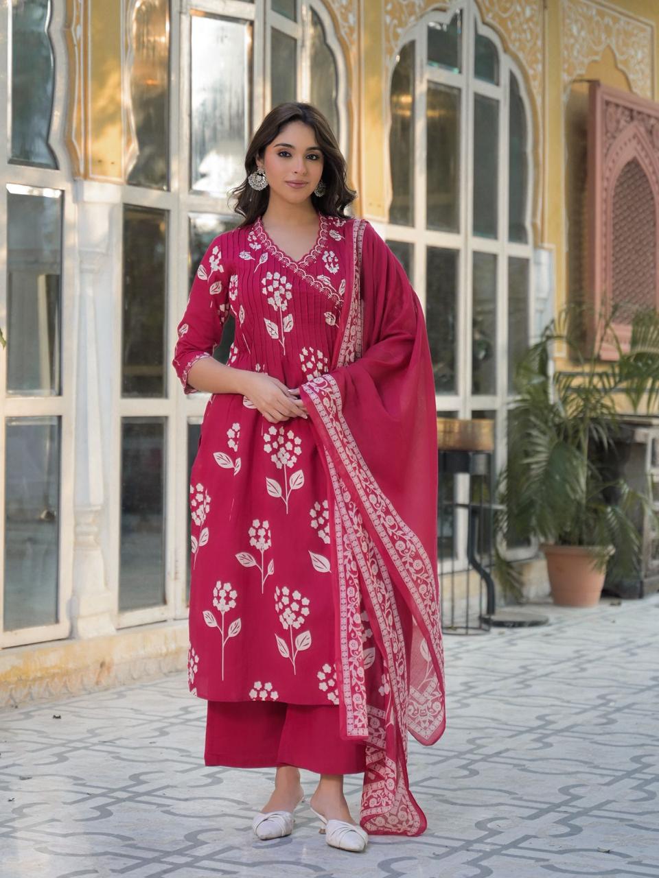 Super pretty cotton pink angrakha full suit