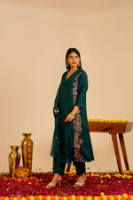 Green pretty pretty bemberg muslin embroidered full suit