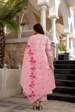 Pure cotton digital printed handwork designer cotton suit set in pink