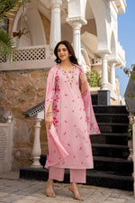 Pure cotton digital printed handwork designer cotton suit set in pink
