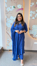 Blue chikankari angrakha premium cotton suit set (slight slim)