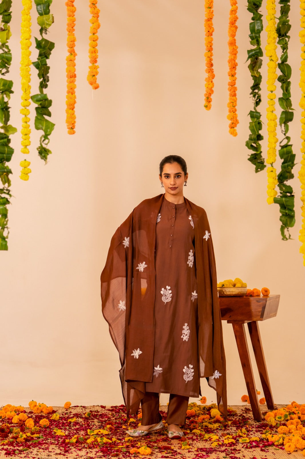 Bemberg muslin embroidered suit set ice