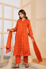 Restocked the best selling! Wow mul cotton embroidered cotton suit set in orange