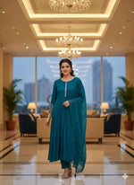 Restocked !! Premium chinon Anarkali suit set in blue real mirror suit set !! Dispatch Next Week